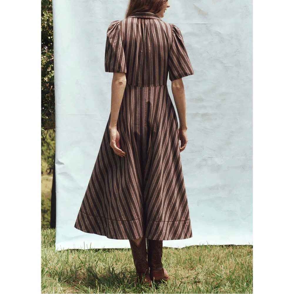 THE GREAT. The Bridge Midi Short-Sleeve Striped Shirt Dress - Picture 4 of 6